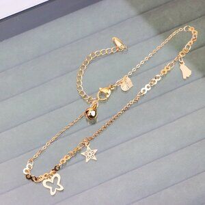 "Rose Gold Anklet with Star, Butterfly & Bell Charms, XPAL1051